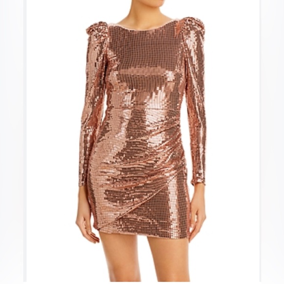 Aqua Dresses & Skirts - Aqua rose Gold Sequin Dress with puffed sleeve L